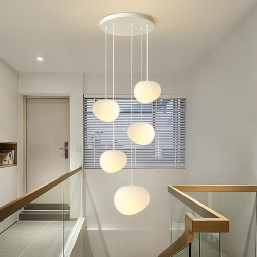 HYQJUNE Modern E27 Hanging Lamp Pebble Pendant Lamps Living Room Lights PVC Lampshade Staircase Pendant Lights Xuanguan Bedroom Dining Room Kitchen Lamp Height Adjustable Lamps(White Light,5-Head)