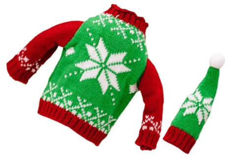 LOLIPPYY Housse de Bouteille de Vin Décorative de Noël en Polyester Doux Taille Standard Motif Bonnet Vert Flocons de Neige Accessoire Festif pour Décoration de Table et Restaurant