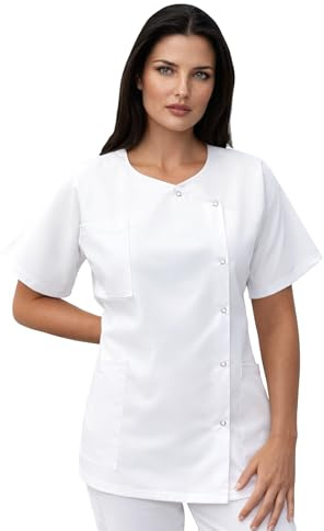 SRC Création Blouse Tunique Médicale Blanche pour Femme - Polycoton 65/35 - Oeko-TEX - Col Rond et Manches Courtes - 3XL - 6 - Blanc - Lot de 1