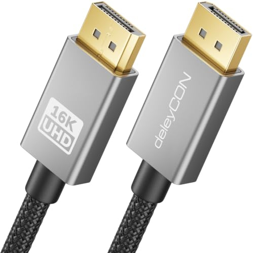 deleyCON 2m 16K 8K UHD DisplayPort-Kabel 2.1 40Gbit/s HDR | 4K@240Hz+, 5K@120Hz, 8K@60Hz, 16K@30Hz, MST (Multi-Stream Transport) för DP PC, dator, grafikkort, skärm