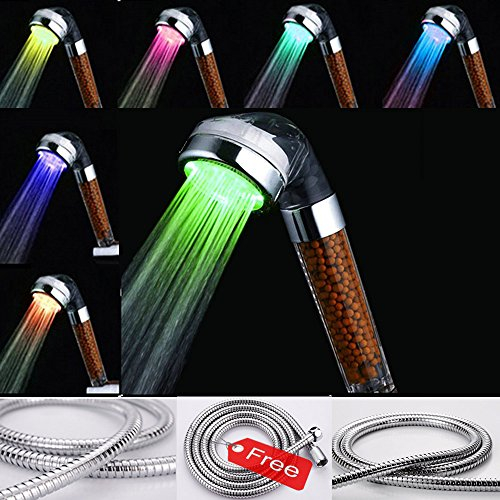 Soffione da Doccia Led Filtro con Tubo Doccia, 7 Colori Cambiano Casualmente, Ad Alta Pressione con Addolcitore D'acqua a Risparmio Idrico