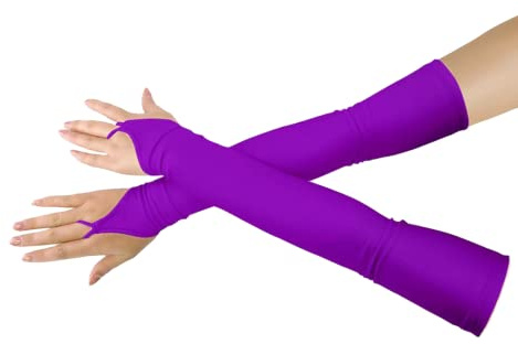 SHINNINGSTAR Lange Handschuhe für Mädchen und Jungen aus dehnbarem Spandex, fingerlos, Over-Elling, Cosplay, Catsuit, Opera - Violett - Einheitsgröße