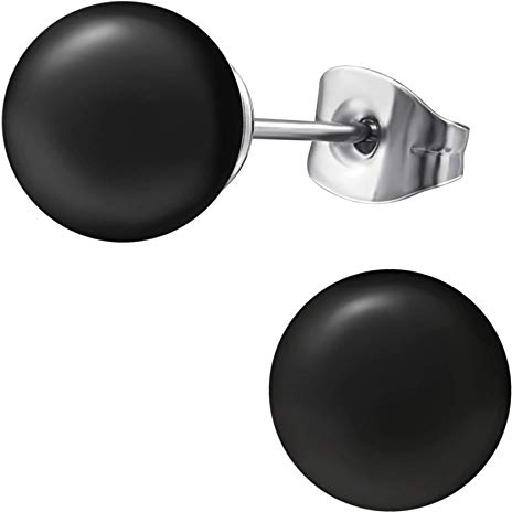 EYS JEWELRY Perlenohrringe Damen 8mm – Edelstahl 316L Chirurgenstahl – Perlen Ohrstecker in Schwarz – Hypoallergen, Elegant & Zeitlos