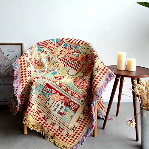 Monba Bohemian-Decke/Überwurf, reine Baumwolle, geflochten, Boho-Überwurf, Decke, Sofa, Tagesdecke, Patchwork, Strickdecke, Sofa/Stuhlbezug, 130 x 180 cm