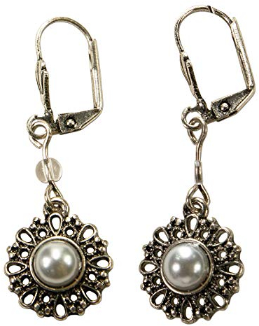 Alpenflüstern Trachten-Ohrhänger Ornament rund - Damen-Trachtenschmuck, Trachten-Ohrringe (creme-weiß) DOR043