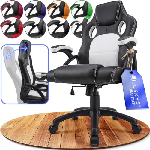 Juskys® Racing Schreibtischstuhl Montreal ergonomisch höhenverstellbar & gepolstert 120 kg belastbar Bürostuhl Drehstuhl PC Gaming Stuhl - weiß