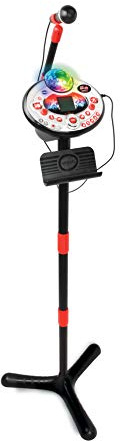 VTech - Kidi Superstar LightShow Noir, Micro sur Pied 8 en 1, Microphone Karaoké Enfant avec Boule Disco, Apprentissage du Chant et Jeux, Cadeau Enfant Dès 5 Ans - Contenu en Français