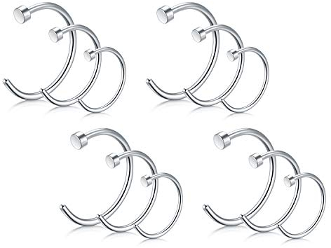 Rajnard 12er Nasenpiercing Nasenringe 18G/20G 6/8/10mm Chirurgenstahl Silber Fake Nasenring Nase Piercing Hoop Ring Schmuck Frauen Männer