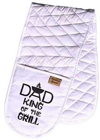 Double Oven Gloves Heat Resistant Cotton Mitts For Cooking (Dad King White) | Premium Cotton Heat Resistant Double Oven Gloves Mitts For Cooking, Baking, Bbq & Grilling, Ideal Gifts For Women & Men
