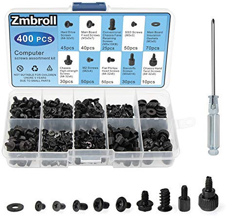 Zmbroll 400Pcs Computer Screws Standoffs Kit SSD Screw for Universal Motherboard PC Computer Case Screw Fan CD-ROM with Screwdriver