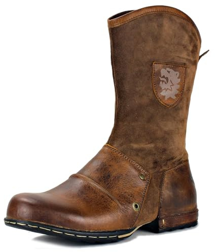 COWSDELLA Herren Stiefel aus Leder Rindsleder mit Cowboy Biker Motorrad Boots CD-5008-1-H1-Brown Braun,US10(EU43)