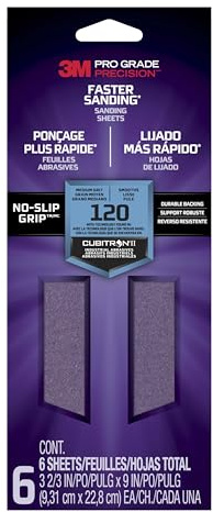 3M Pro Grade Precision Faster Sanding Sanding Sheets 120 grit Medium, 127120TRI-6, 9,31 cm x 22,8 cm, 6/Pack