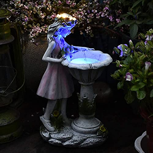 HIAME Gartendeko Figuren für Außen Groß Solarleuchte, Blumenfee Garten Deko Blume Fee Solar Licht Harz Mädchen Outdoor Villa Dekoration Geschenke für Frauen (A)