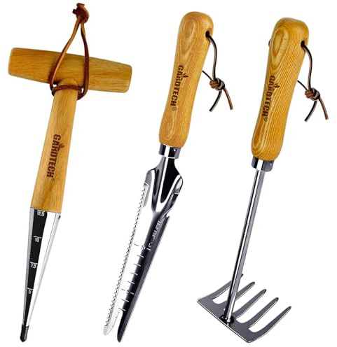 Gardtech Garden Tool Set, Made by Real Ash Wood Handle and Thicken Stainless Steel- 3 Pcs Including Garden Hand Trowel, Transplant, Cultivator-Gardening Gifts for Gardener