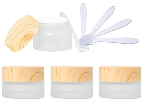 ZEOABSY 4 Stück Leere Matt Transparente Glas Cremedose 5ml Mit Deckel, Mattglas Schraubdeckel Tiegel Schraubdose Dose Salbentiegel Kosmetik-Dose für Gels Cremes