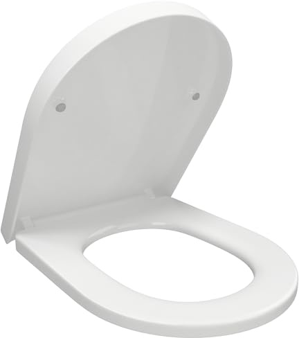 D-Shape Toilet Seat Cover Anti Bacterial Mute Loo Seat Slow Close Quick Release Hinges U Shape Soft Close Easy Cleaning Dual Fixing White Premium UF (Urea-Formaldehyde)