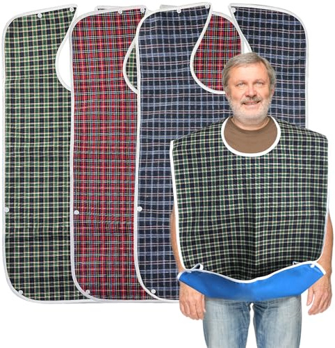 Lot de 3 bavoirs lavables pour adultes, pour personnes âgées, rouge, vert, bleu, bleu, L