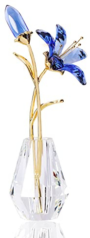 Movdyka Crystal Lily Flower Figurine with Stems, Handmade Collectible Statue for Decoration Mothers Day, Centerpiece, Day, Bridal Shower Gift Pink