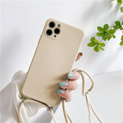 Hadwii Handykette Hülle für iPhone 11 Pro Max HandyHülle mit Kordel zum Umhängen Weich TPU Silikon Cover mit Band Schutzhülle [Einstellbar] [Abnehmbar] Necklace Case für iPhone 11 Pro Max, Weizen