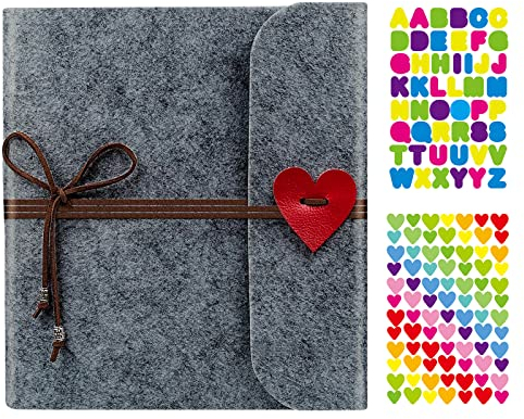 Fotoalbum zum Selbstgestalten, Vintage Filz Scrapbook Album mit 30 Schwarze Seiten, Fotobuch zum Selbstgestalten Valentinstag Geburtstag Jahrestag Geschenk Frauen, Grau, Filzprodukte (19*18.5 cm)
