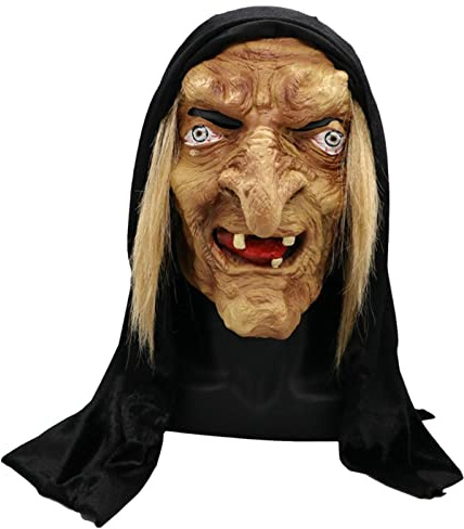 Stronrive 29×26×30 c Halloween Maske Halloween Hexe Maske Für Erwachsene Halloween Horror Kostü Latex Mas Alte Hexe Maske Vollkopfmaske Cosplay Kostü Für Halloween Karneval Mottoparty Deko