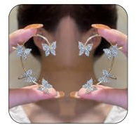 Butterfly Ear Cuffs Earrings Rhinestone Butterfly Ear Wrap No Piercing Ear Cuff Clip On Earrings for Women (Gold)