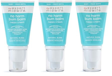 My Expert Midwife No Harm Bum Balm Nappy Cream, 100% Naturally Derived Baby Bottom Balm, protect & help recovery from nappy rash, gentle, moisturising serum. Suitable for Newborn babies - 30ml