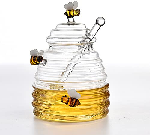 ROFRA Glas Honigtopf, Honigglas Glas Honigspender Glas Honigglas mit Schöpflöffel, Transparentes Honigglas Biene Honigdose Honigspender, Honigtopf Aus Glas Großer Behälter