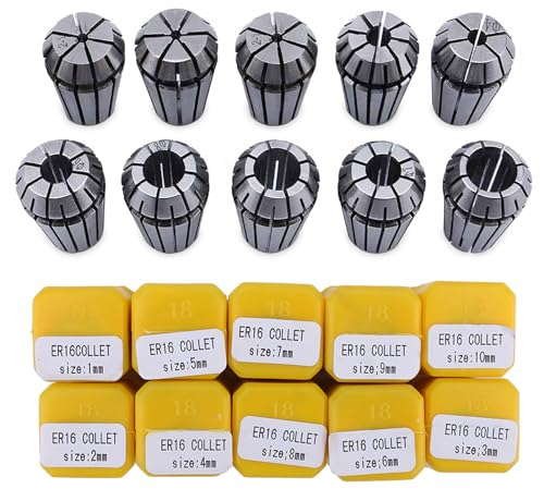 10PCS ER-16 Juego De Pinzas, 1-10mm De Precisión De Acero De Resorte Pinza De Sujeción Er-16 Pinza De Resorte Fresado Mandril Primavera Para CNC Máquina De Grabado Fresado Torno Herramienta De Fresado