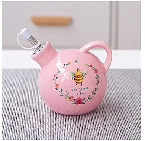 TONZN Botella de vinagre antifugas, dispensador de cerámica de Mesa de 300 ml, dispensador de condimentos de vinagrera líquida a Prueba de Polvo y Fugas (Rosa 300 ml * 2)