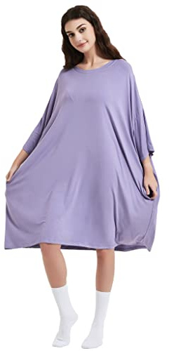 VERTAST Camicia da notte da donna oversize rinfrescante maglietta da notte taglie forti camicia da notte lunga abito da notte casual con tasche, Viola, Taglia unica