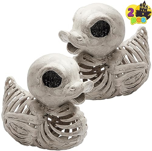 JOYIN 2 PCS 4.5” Duck Skeleton Plastic Bones Halloween Decorations for Spooky Animal Courtyard Halloween Graveyard Decor, Indoor Outdoor Prop Party Trick or Treat Decor