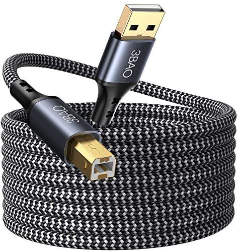 3BAO USB Druckerkabel 2m, USB Scanner Kabel Typ B Anschlusskabel Drucker Nylon USB A auf USB B Stecker Printer Cable kompatibel mit HP, Canon, Epson, Lexmark, Brother, Dell, Xerox, Samsung usw