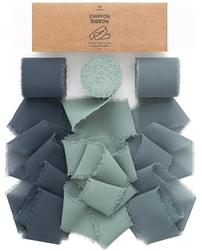 Vitalizart Schleifenband Staubiges Blau 3,8 cm x 19,2 m Geschenkband Breit Hochzeit Chiffonband Stoffband, Bänder-Set für Hochzeitseinladungen, Brautsträuße, Geschenke, Verpackungen, DIY-Kunsthandwerk