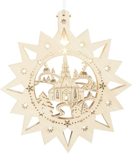 Rudolphs Schatzkiste Fensterstern Seiffener Kirche elektrisch beleuchtet LED Natur BxHxT 30x32,5x4,5cm NEU Fenstermotiv Weihnachten Adventsstern Holz Seiffen Erzgebirge Stern Linde Fensterdeko