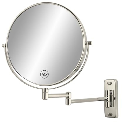 AumVum Espejo de maquillaje montado en la pared de 8 pulgadas, espejo de tocador de baño extensible con aumento de 1X/10X, espejo de afeitado giratorio de 360°, espejo de aumento de doble cara