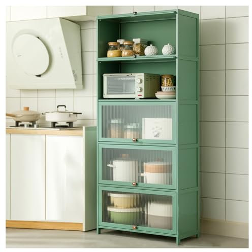ARMERI Große Küche Pantry Hutch Schrank mit Acryl-Türen, Lagerung Schrank Regale & Gewürzregal, freistehende Utility Storage Cabinet, für Küche Büro,Grün,70x33x172cm