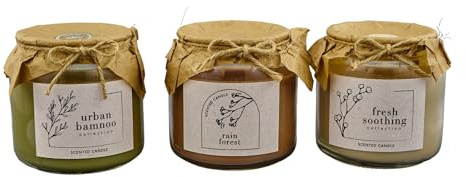 Doni Bomboniere Comunione 6PZ Candela Profumata Natural Assortita in Segnaposto Profuma Ambienti Candele Profumate Anniversario Cresima Battesimo 3 Profumazioni E Colori con Carta Avana Spago sul