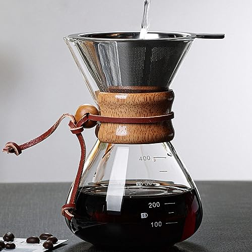 Macchina Per Caffè Americano con Filtro a Doppio Strato in Acciaio Inossidabile, Macchina Per Caffè Americano, Macchina Per Caffè con Gocciolatore, Filtro a Doppio Strato da 400 Ml con Beccuccio a V,