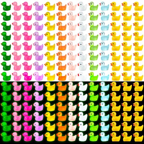 Vyuwast 200 Pcs Mini Resin Ducks, Glow in The Dark Resin Duck Figures Tiny Ducks for Aquarium Dollhouse Fairy Garden Decoration