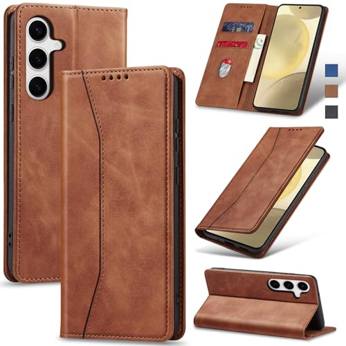 Jasonyu Funda para Samsung Galaxy S24 Flip Case,Marrón | Cuero PU Carcasa,Tipo Libro con Tarjetas y Cartera,Soporte Plegable,Cierre magnético,Capa