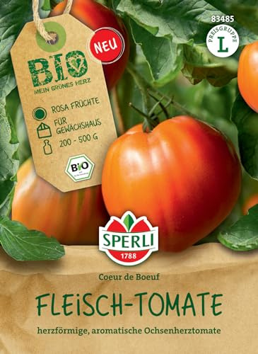 Sperli BIO Fleisch-Tomate Coeur de Boeuf - Tomatensamen für große, herzförmige Früchte, ideal für Freiland & Gewächshaus, aromatisch & ertragreich, alte Sorten, Gemüsesamen | saftig, geschmackvoll, samenfest, sonniger Standort, robuste Traditionssorte, vielseitig in der Küche, einfache Aussaat