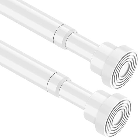 2pcs Tension Curtain Rod 85-142cm Telescopic Curtain Pole No Drill, Spring Loaded Curtain Rod White Shower Rail Extendable for Net Curtains, Small Windows, Door, Cupboards, Clothes, Bathroom, Bedroom
