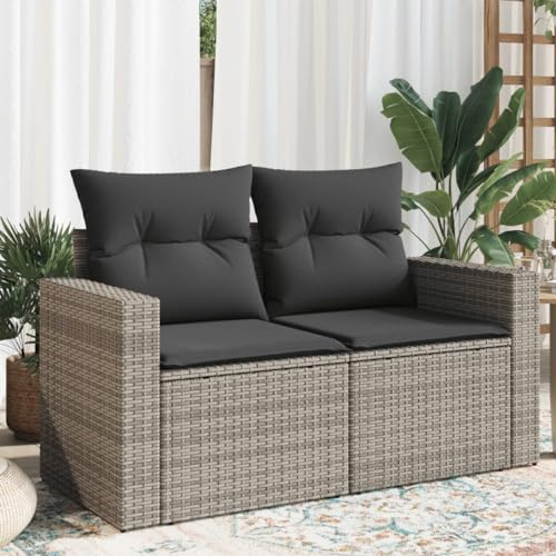 SECOLI Poly-Rattan Sofa mit Kissen 2-Sitzer Garten Loungesofa Gartensofa Rattan Sofa 2-Sitzer Kleines Balkon Sofa Balkonmöbel Rattansofa Polyrattan Gartenmöbel Set Balkon Lounge Grau-3