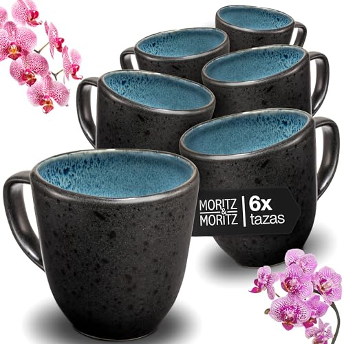 Moritz & Moritz ORGANIC kaffekoppar set med 6 st – kaffemuggset blå av robust stengods med unik färggradient – diskmaskinssäker koppset