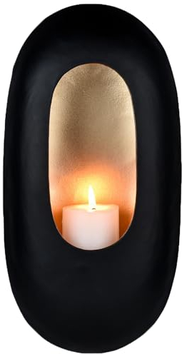 Marrakesch Skandinavische Deko Wandkerzenhalter aus Metall in Schwarz Gold 31 cm groß | Vintage Wanddeko Valpa als Frühling Deko im Wohnzimmer | Moderne Teelichthalter für Teelichter als Balkondeko