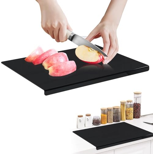 Black Glass Chopping Boards - Black Chopping Boards | Worktop Saver for Kitchens | Cutting Board with Lip Edge Reusable | Black Glass Worktop Saver | Black Countertop Protector