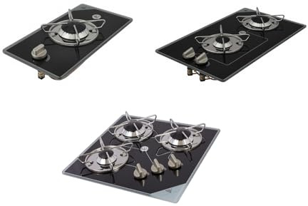 Einbau-Gaskochfeld, Gaskocher, 1, 2 oder 3-flammig, 1800-4600 Watt | Für Camping & Garten | 365 x 200 mm | Tiefe: 65 mm | 30mbar | 2800 Watt | Form: eckig | Einbau-Gaskochfeld Gaskocher