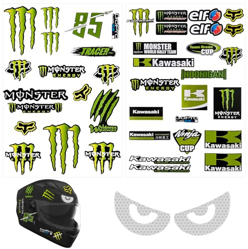 Monster Energy Motorrad Aufkleber - für Motorräder, Helme, Skateboards, Autos und Offroad-Motorräder (mit Reflektierenden Aufklebern)