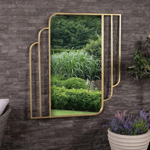 CHARLES BENTLEY Prague Rectangular Garden Wall Mirror, Gold, 110 x 100 cm